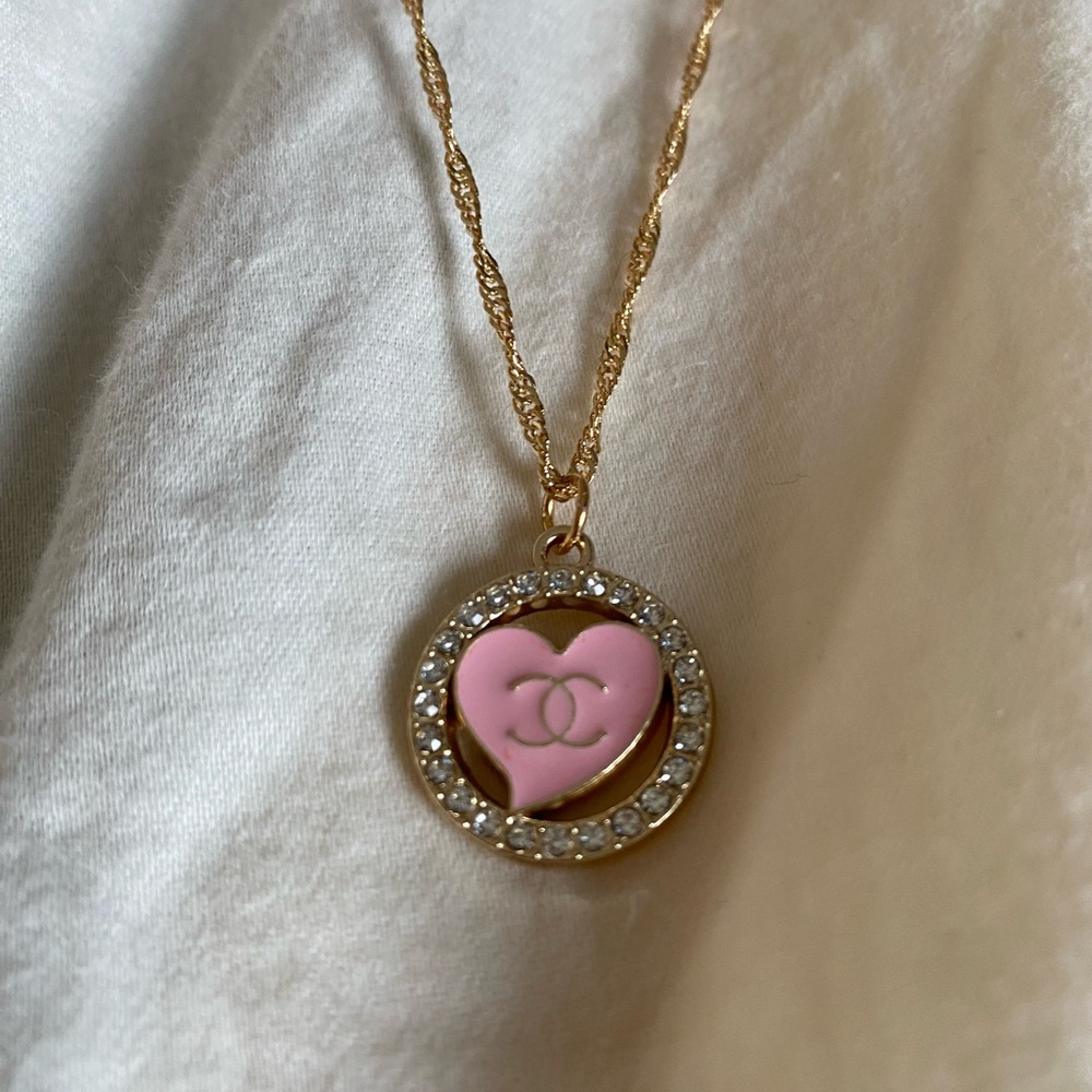 Chanel pink gold zipper pull with NEW CHAIN
